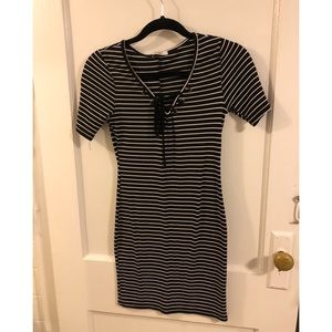 Black and White Striped Body-con Dress